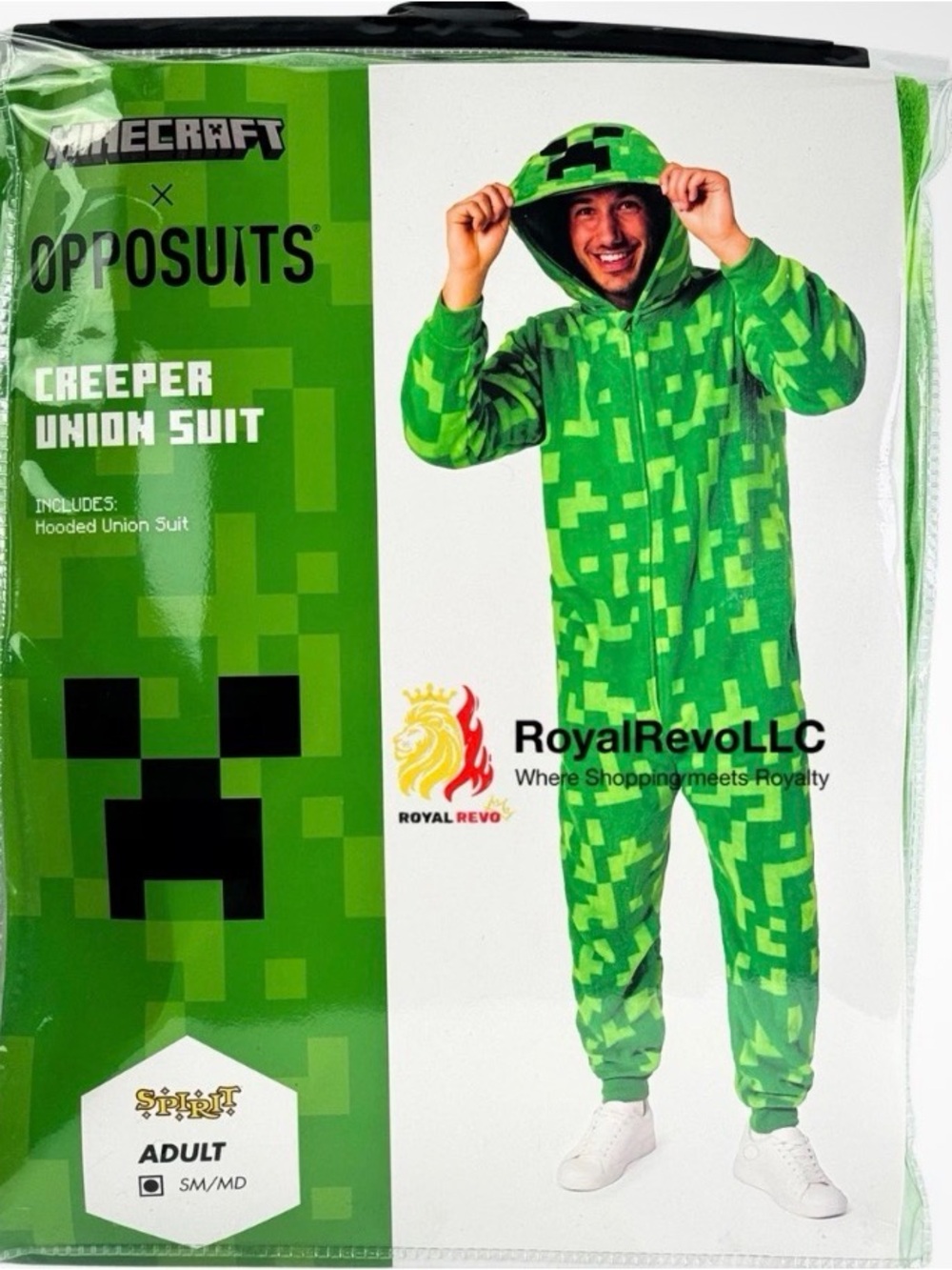Spirit Halloween Adult Minecraft Green Creeper Suit Hoodie Fleece Costume XL EUC